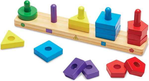 Melissa & Doug Stack and Sort Board - Wooden Educational Toy for age 2+ years With 15 Solid Wood Pieces - Image 9