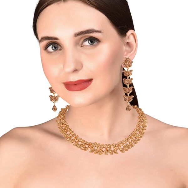 Touchstone Hollywood Glamour crystals rhinestones paisley motif grand jewelry necklace in antique gold or white tone for women - Image 3