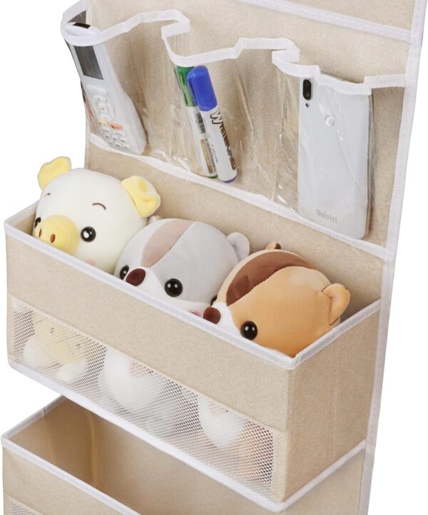 Univivi Door Hanging Organizer Nursery Closet Cabinet Baby Storage with 4 Large Pockets and 3 Small PVC Pockets for Cosmetics, Toys and Sundries Grey - Image 6