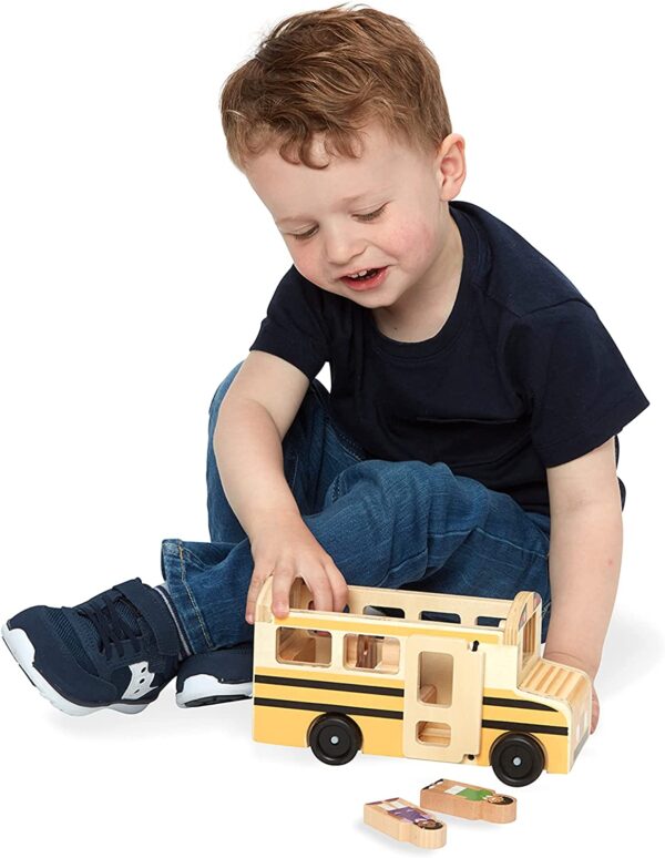 Melissa & Doug School Bus Wooden Play Set With 7 Figures - School Bus Toddler Toy For Pretend Play, Classic Toys For Kids - Image 2