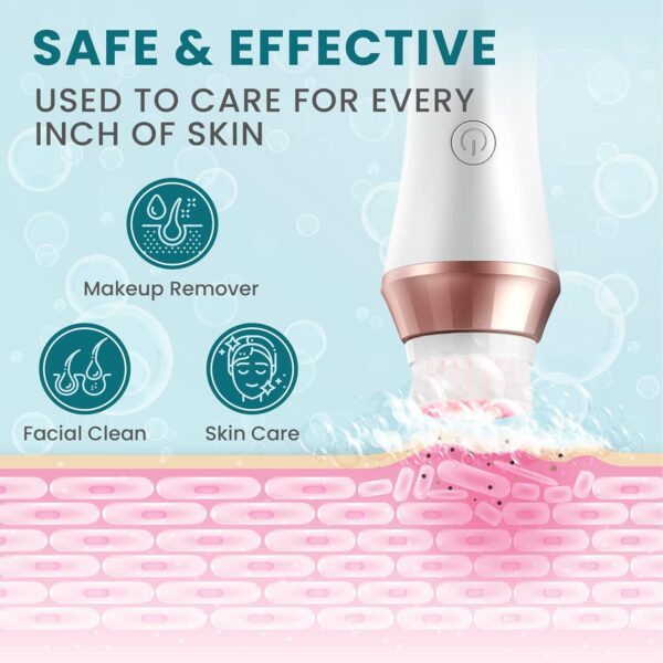 Rechargeable Waterproof Facial Cleansing Brush for Women with Oily, Dry, Mixed and Normal Skin | Exfoliating Spin Face Brush Cleanser Scrubber Cleaning Wash Scrub Exfoliator Cleanser with 7 Brushes - Image 5