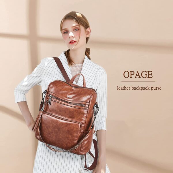 OPAGE Leather Backpack Purse for Women Fashion Tassel Ladies Shoulder Bags Designer Large Backpack Travel Bag - Image 7
