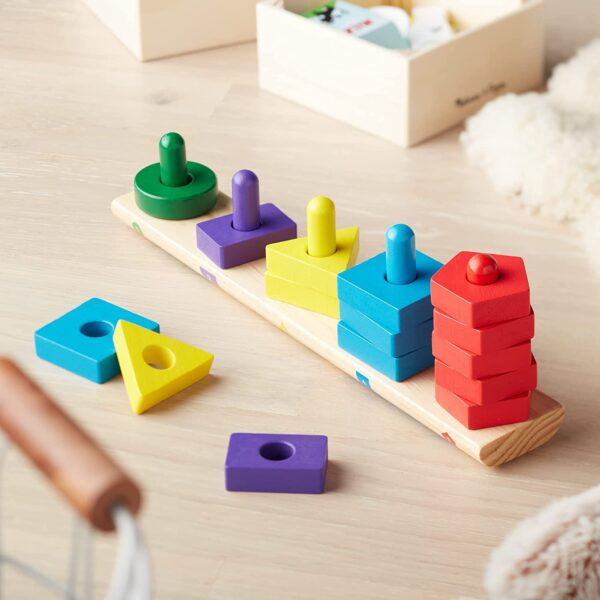 Melissa & Doug Stack and Sort Board - Wooden Educational Toy for age 2+ years With 15 Solid Wood Pieces - Image 7