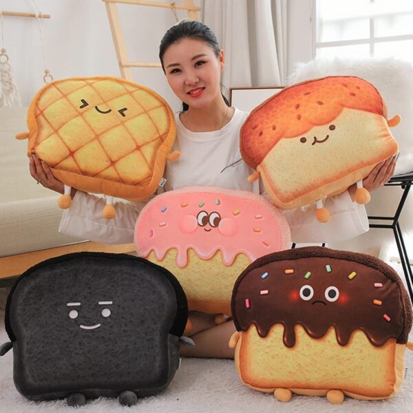 ARELUX Funny Toast Sliced Bread Pillow,Bread Shape Plush Hugging Pillow with Red Scarf,Soft Toast Food Sofa Cushion for Home Decor,Plush Toy Gifts for Kids Birthday(17.7'') - Image 2