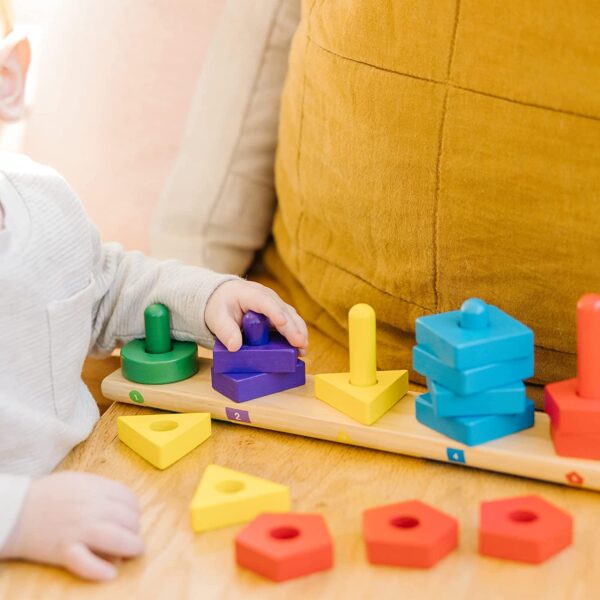Melissa & Doug Stack and Sort Board - Wooden Educational Toy for age 2+ years With 15 Solid Wood Pieces - Image 6