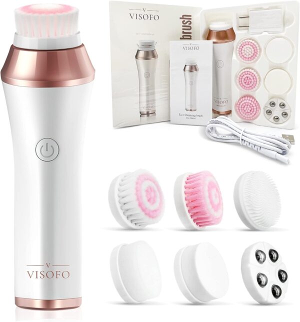 Rechargeable Waterproof Facial Cleansing Brush for Women with Oily, Dry, Mixed and Normal Skin | Exfoliating Spin Face Brush Cleanser Scrubber Cleaning Wash Scrub Exfoliator Cleanser with 7 Brushes - Image 8
