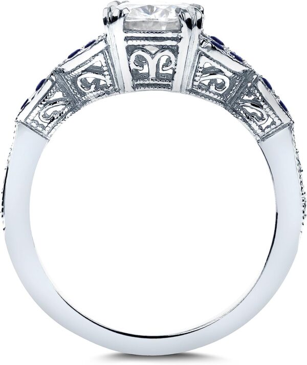 Kobelli Antique Style Round Diamond and Blue Sapphire Engagement Ring 1 1/5 CTW in 14k White Gold - Image 4