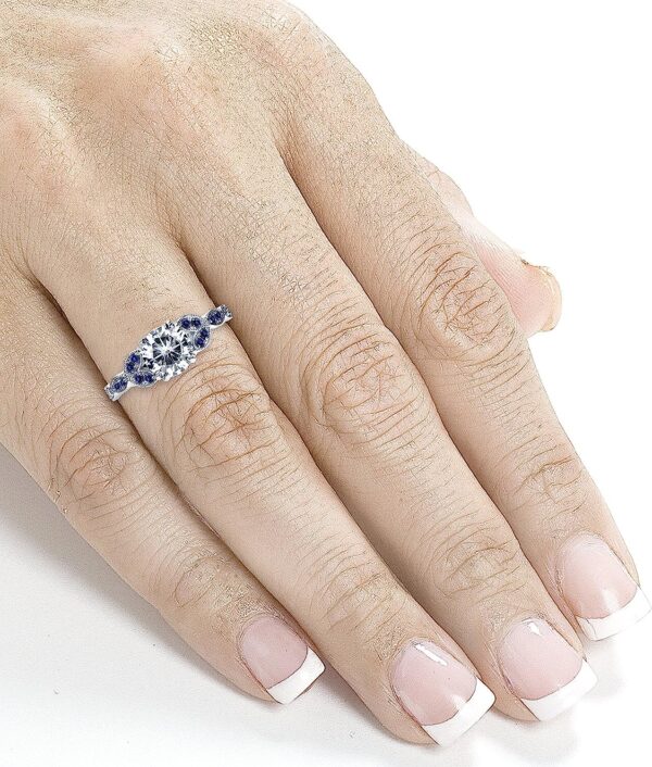 Kobelli Antique Style Round Diamond and Blue Sapphire Engagement Ring 1 1/5 CTW in 14k White Gold - Image 8