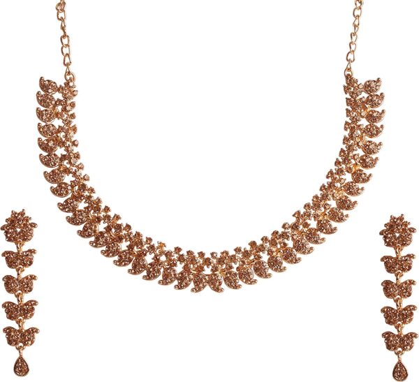 Touchstone Hollywood Glamour crystals rhinestones paisley motif grand jewelry necklace in antique gold or white tone for women - Image 10
