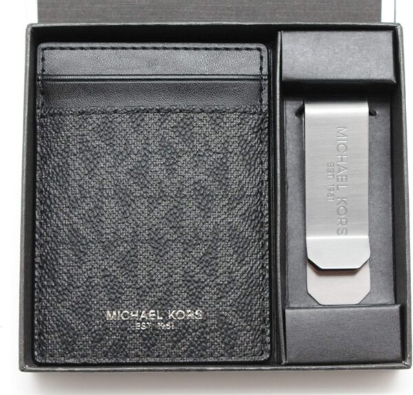 Michael Kors Men’s Leather Gifting Money Clip Card Case Box Set Black - Image 3