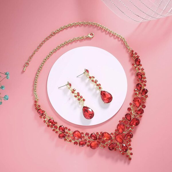 Paxuan Silver/Gold Plated Women Wedding Bridal Jewelry Set Prom Crystal Rhinestone Statement Choker Necklace Teardrop Earrings Link Bracelet Tiaras Crown Jewelry Sets for bride bridesmaid Wedding - Image 5