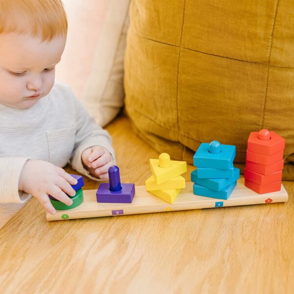 Melissa & Doug Stack and Sort Board - Wooden Educational Toy for age 2+ years With 15 Solid Wood Pieces - Image 3