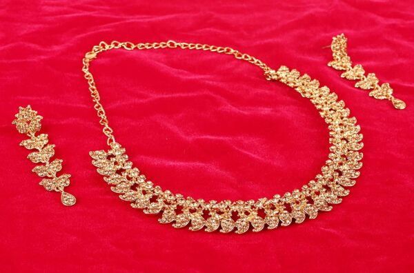 Touchstone Hollywood Glamour crystals rhinestones paisley motif grand jewelry necklace in antique gold or white tone for women - Image 6