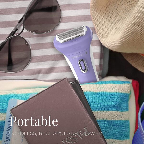 Remington WDF5030A Smooth & Silky Electric Shaver for Women, 4-Blade Smooth Glide Foil Shaver and Bikini Trimmer with Almond Oil Strip, Purple/White - Image 4