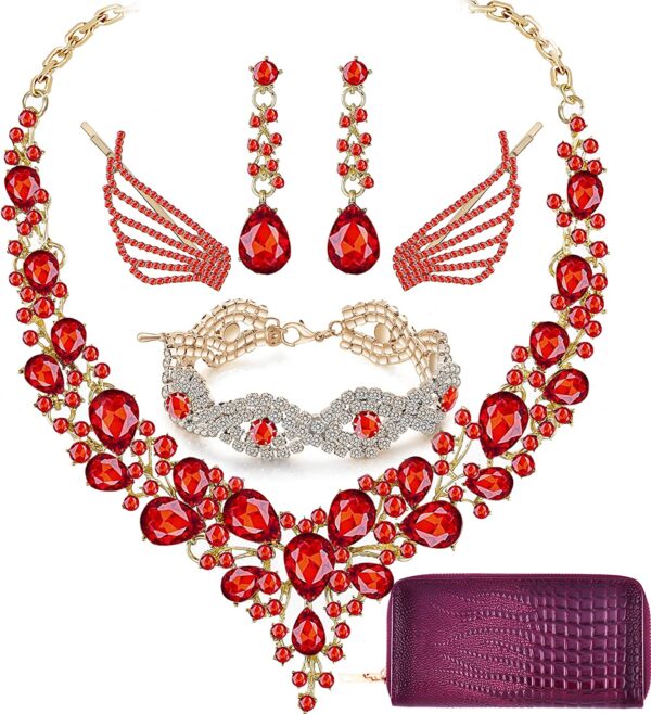 Paxuan Silver/Gold Plated Women Wedding Bridal Jewelry Set Prom Crystal Rhinestone Statement Choker Necklace Teardrop Earrings Link Bracelet Tiaras Crown Jewelry Sets for bride bridesmaid Wedding - Image 7