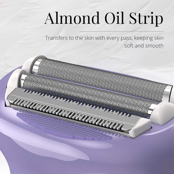 Remington WDF5030A Smooth & Silky Electric Shaver for Women, 4-Blade Smooth Glide Foil Shaver and Bikini Trimmer with Almond Oil Strip, Purple/White - Image 5